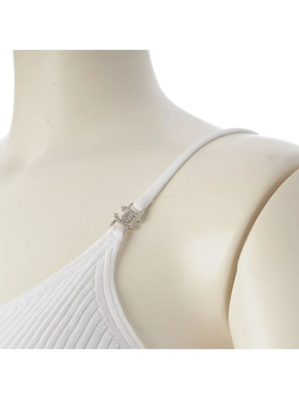 Chanel CC Logo Rhinestone Flower Knit Dress White 36